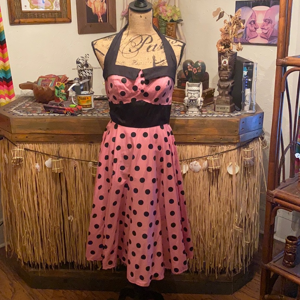 Hell Bunny pink polka dot pinup dress